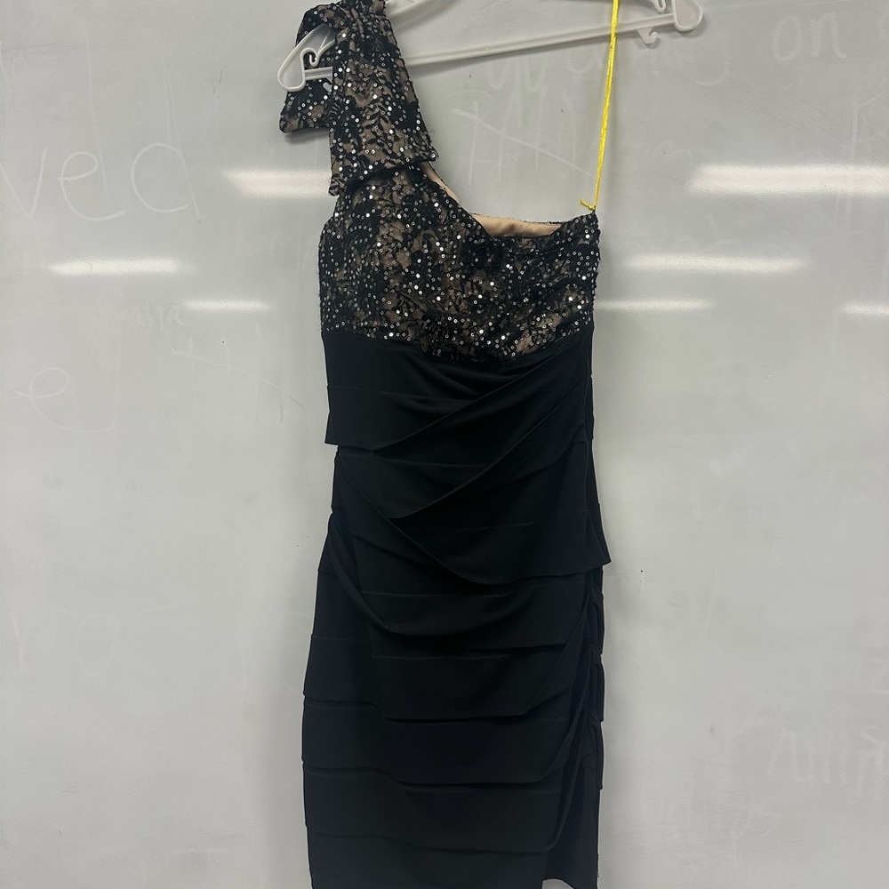 Black One-Shoulder Sequin Top Mini Dress